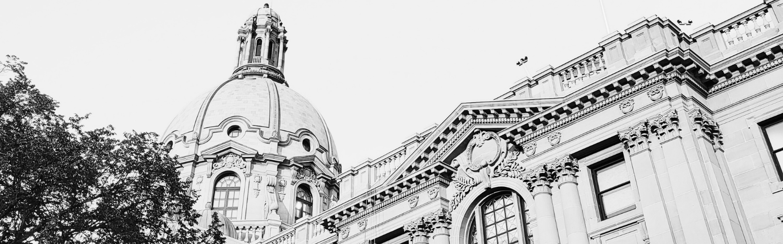 Historic Edmonton architecture in black and white